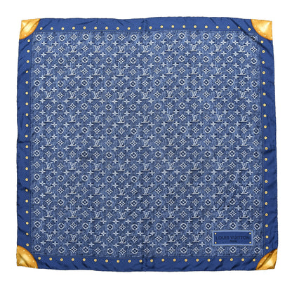 Louis Vuitton Silk Monogram Denim Bandana Scarf Blue 1 of 4