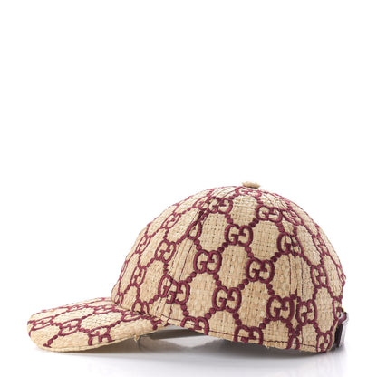 Gucci Raffia GG Monogram Elaphe Embroidered Aisha Baseball Hat L Ivory Bordeaux 6 of 9