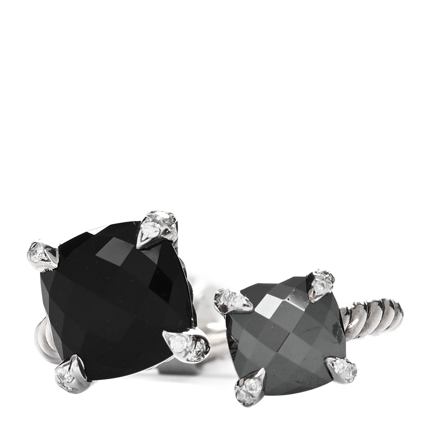 Sterling Silver Diamond Black Onyx Hematine Chatelaine Bypass Ring 55 7.25