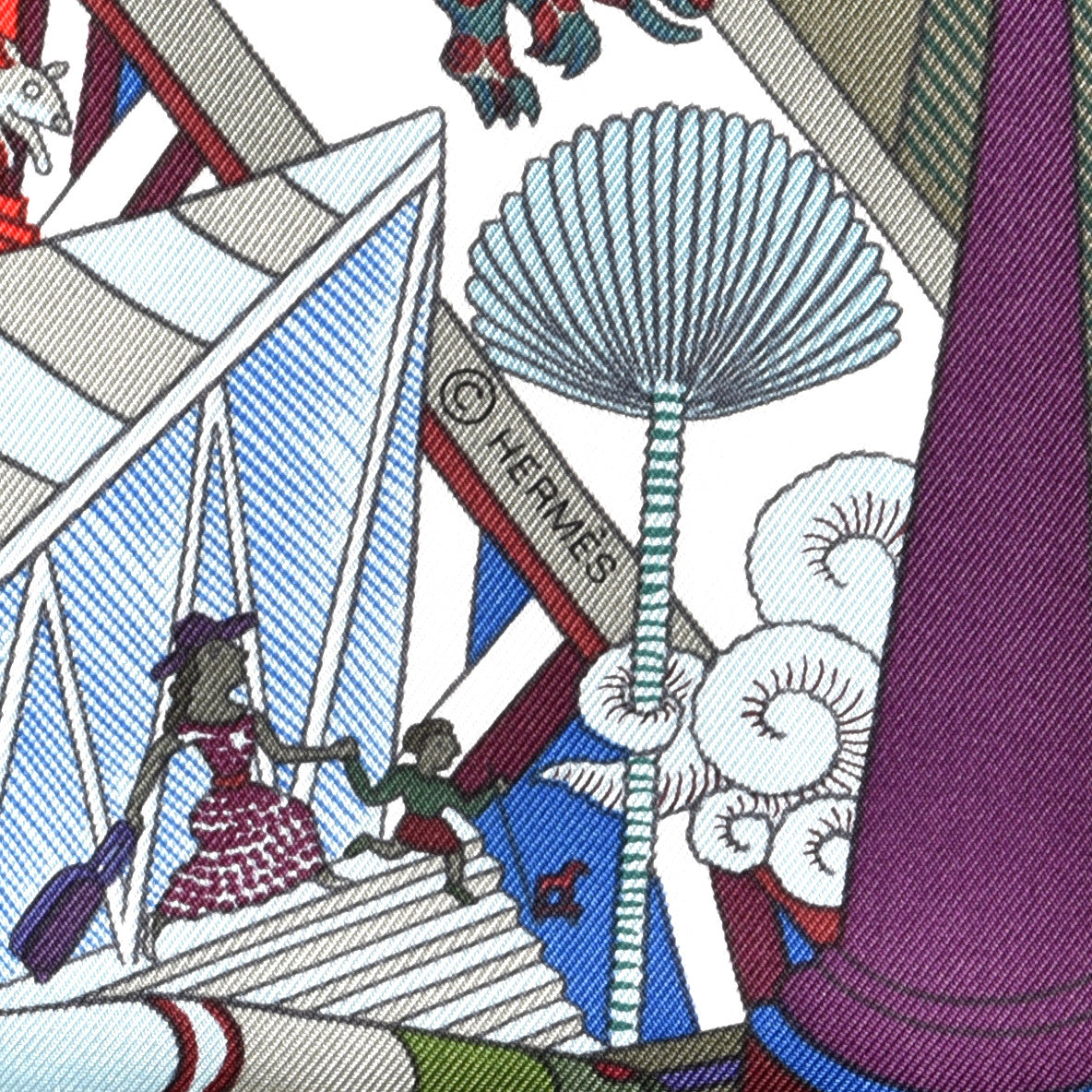 Hermes Silk Animapolis Scarf 90 Bordeaux Bleu Rouge 3 of 4