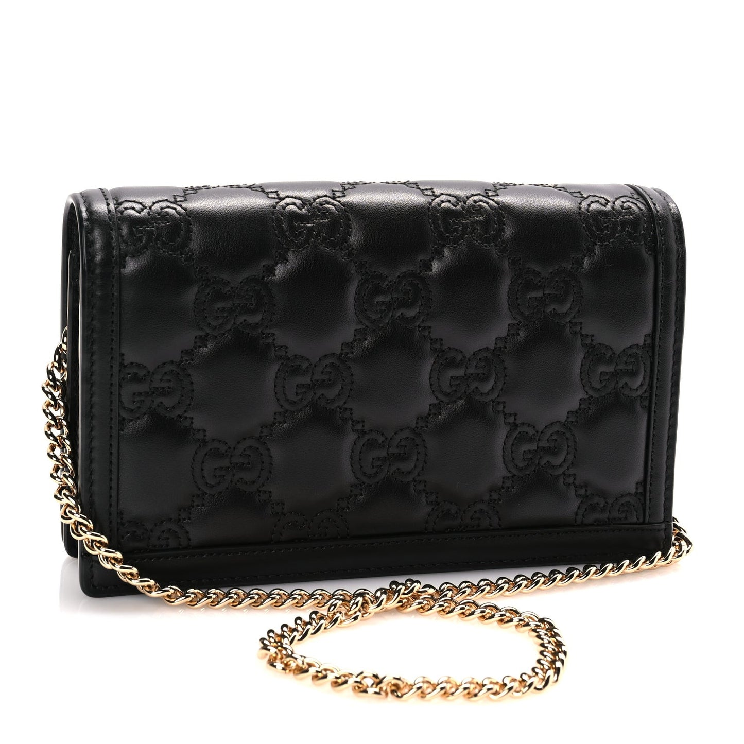 Calfskin GG Matelasse Chain Wallet Black