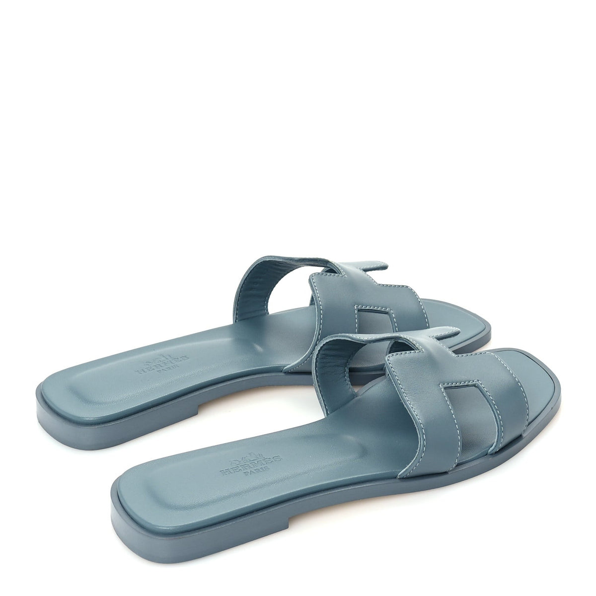 Hermes Calfskin Oran Sandals 37.5 Bleu Emeraude 4 of 7