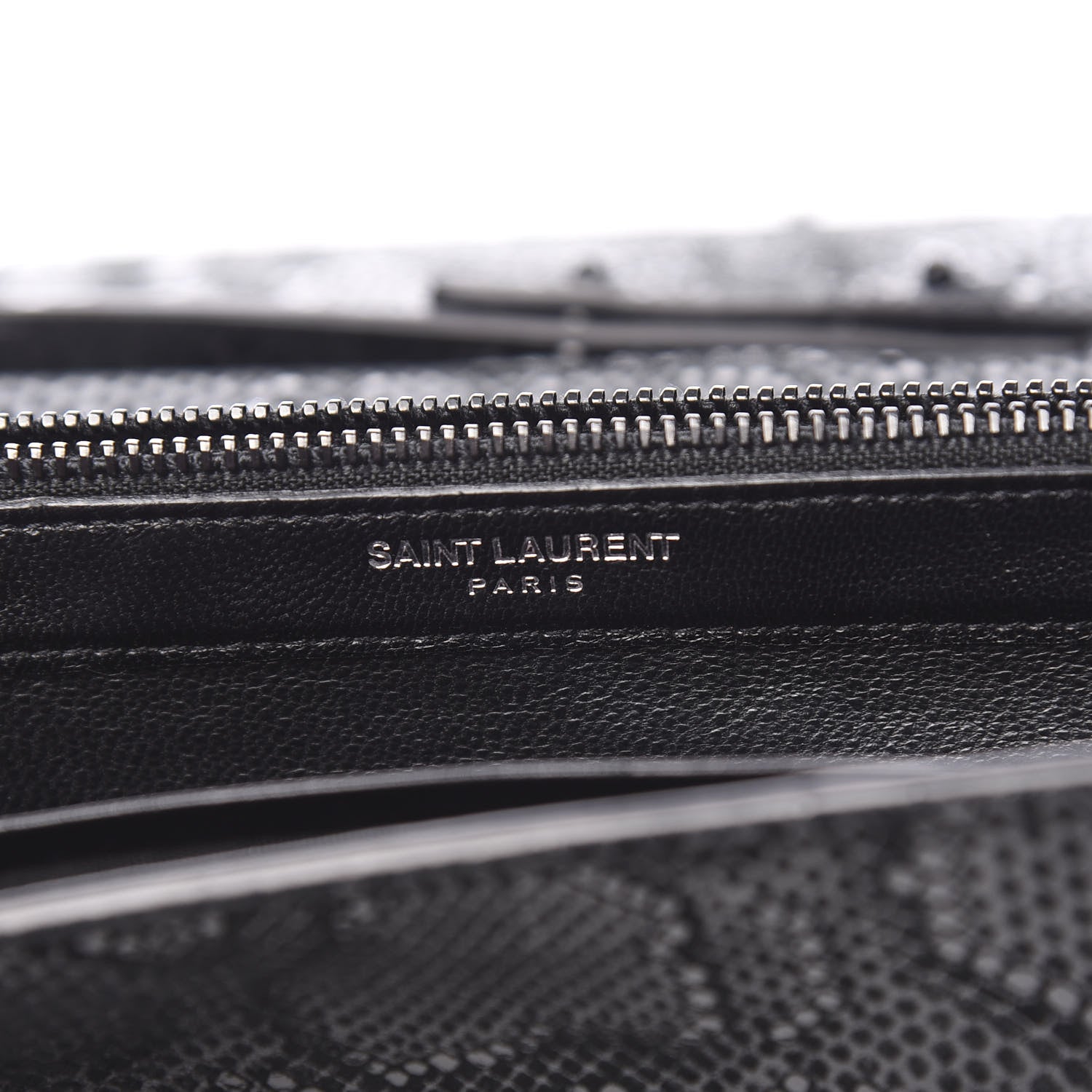 Saint Laurent Calfskin Snakeskin Effect Monogram Chain Wallet Black 6 of 9
