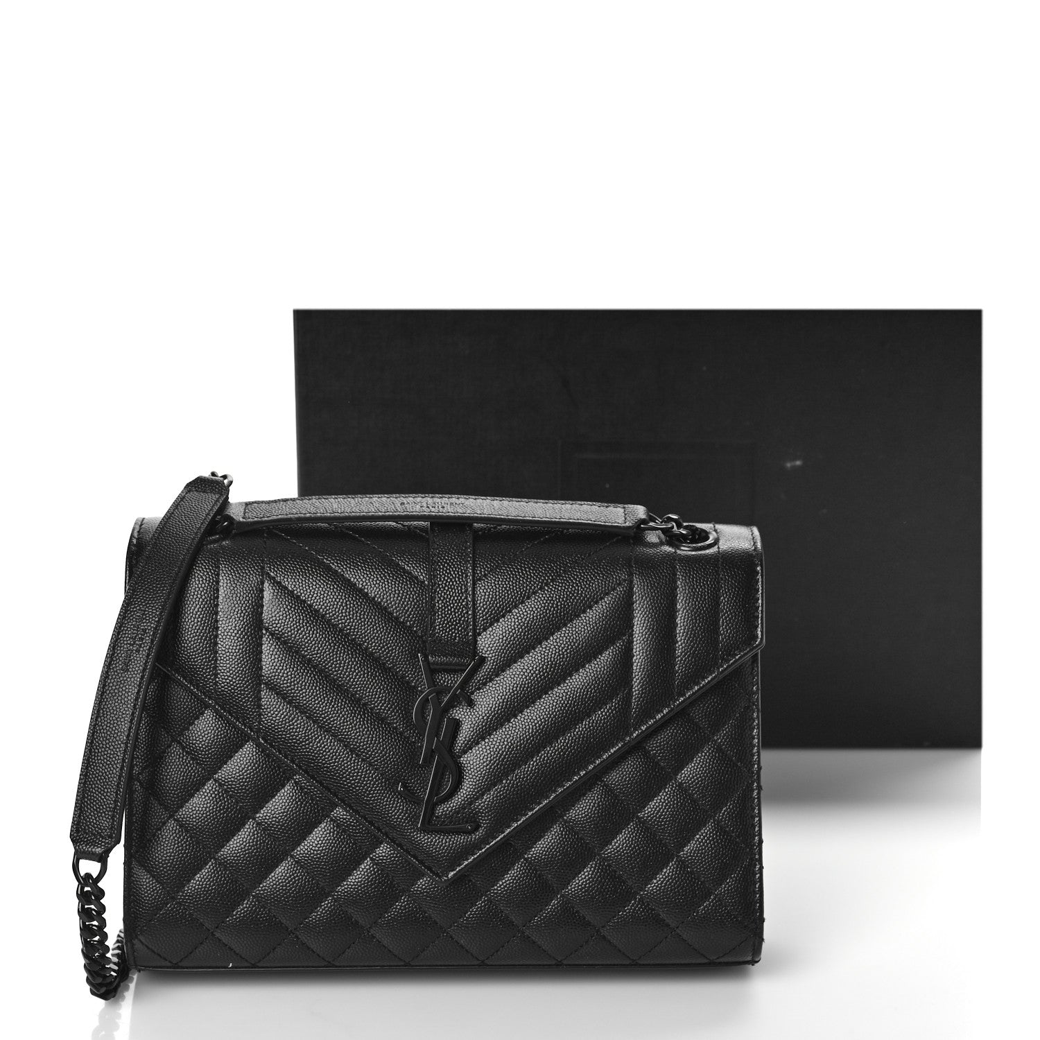 Saint Laurent Grain De Poudre Textured Mixed Matelasse Triquilt Medium Monogram Monochrome Satchel Black 8 of 8