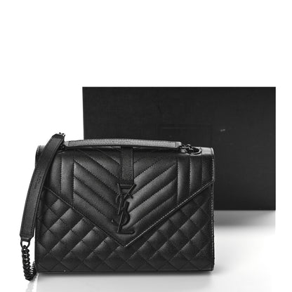 Saint Laurent Grain De Poudre Textured Mixed Matelasse Triquilt Medium Monogram Monochrome Satchel Black 8 of 8