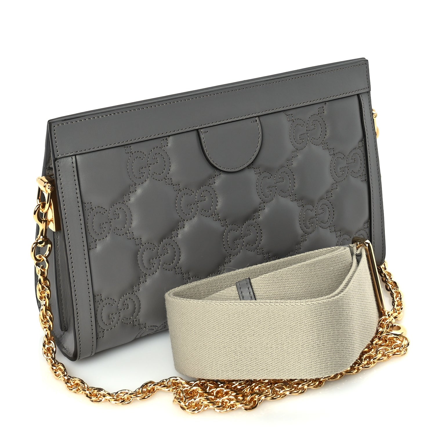 Gucci Calfskin GG Matelasse Small Slim Chain Shoulder Bag  Dusty Grey Natural 2 of 8