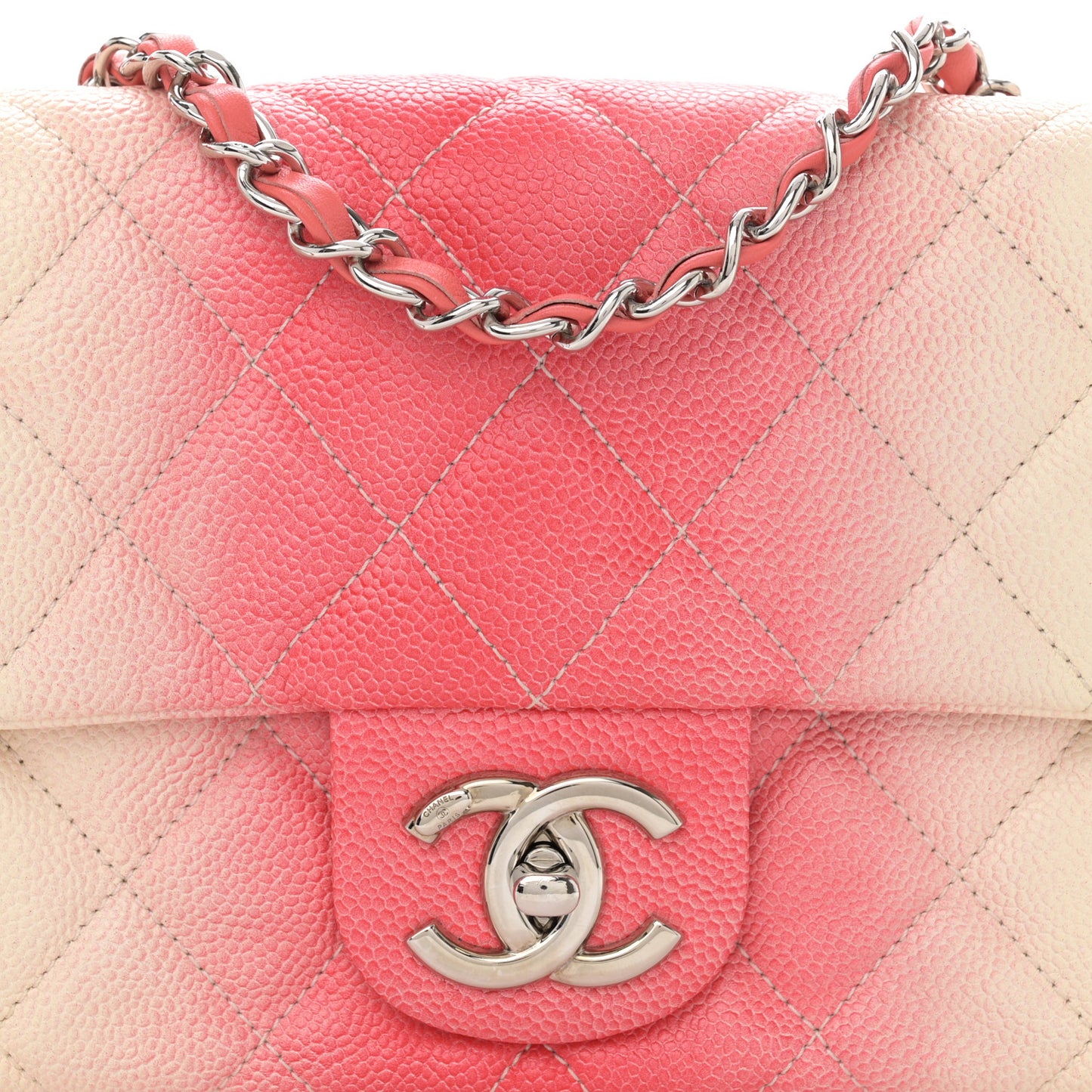 Caviar Quilted Ombre Medium Single Flap White Rose Pink