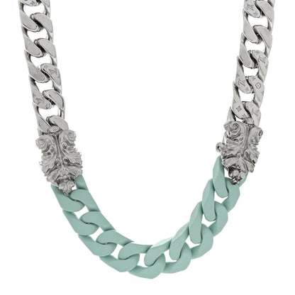 Louis Vuitton Metal Ceramic LV Sculpture Necklace Silver Blue 1 of 3