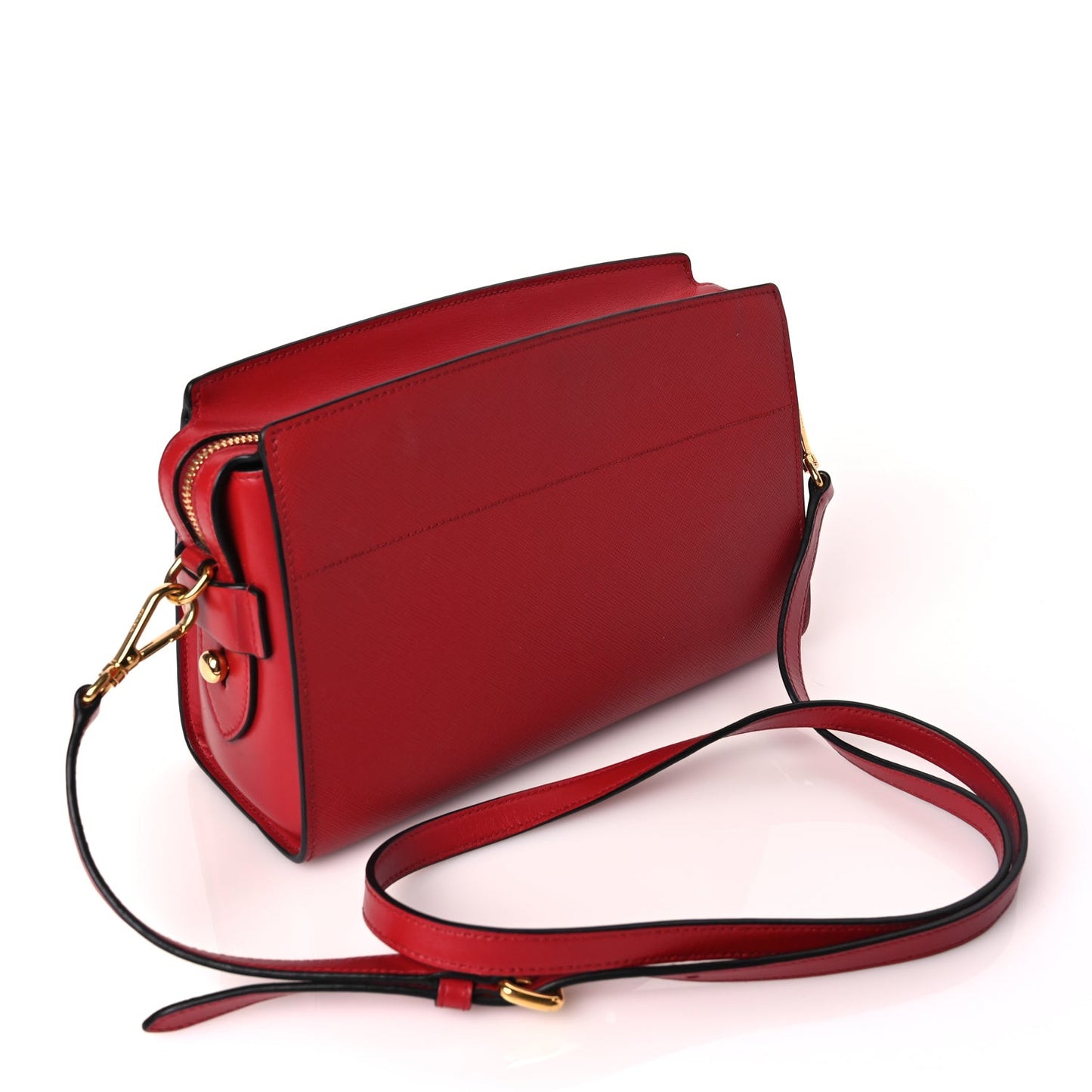 Saffiano Soft Calfskin Esplanade Crossbody Bag Fuoco