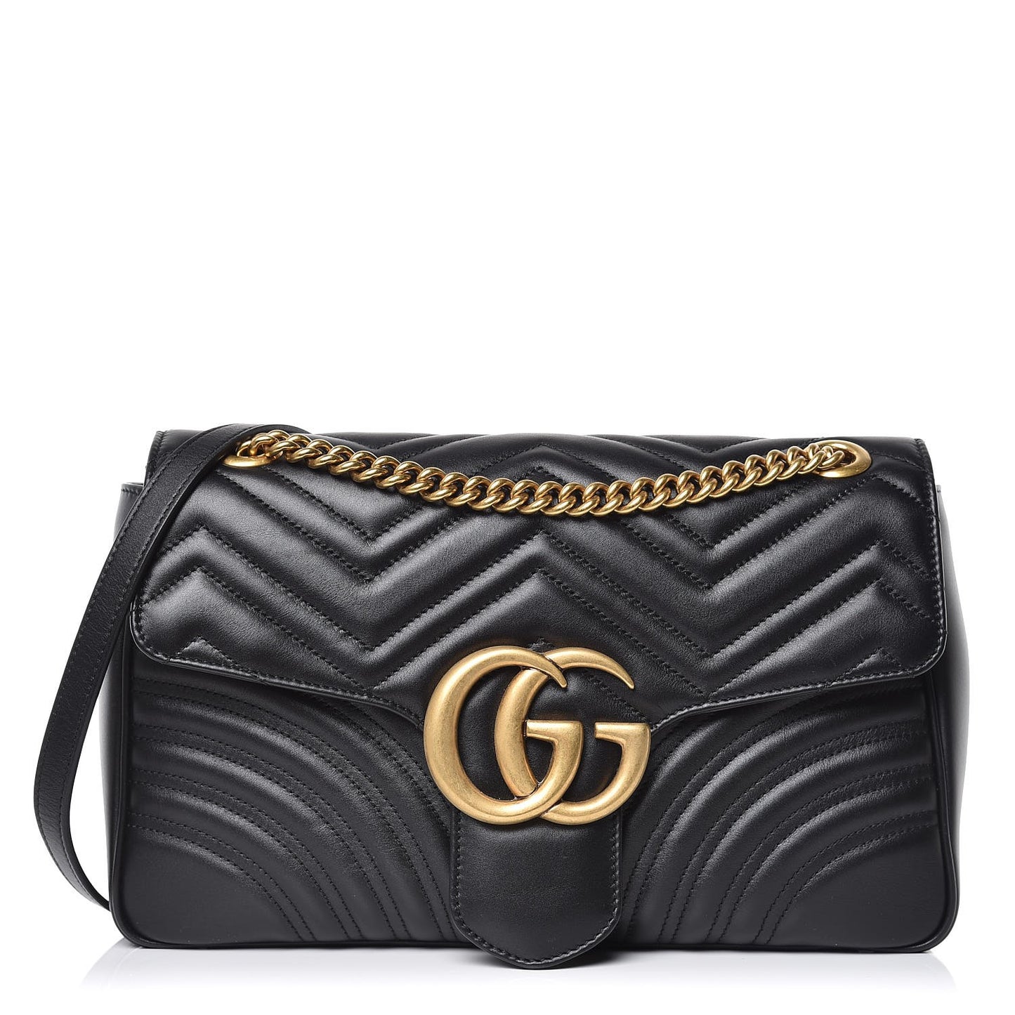 Calfskin Matelasse Medium GG Marmont Shoulder Bag Black