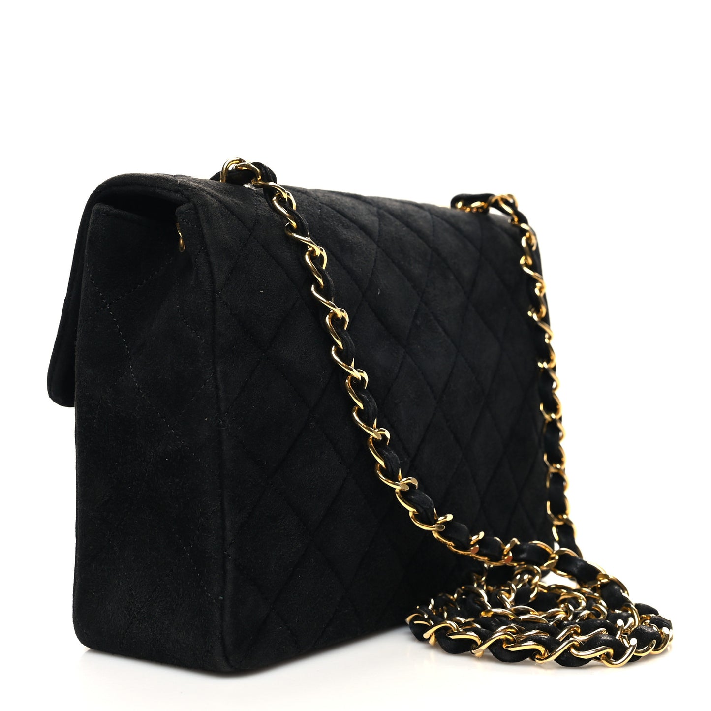 Suede Quilted Mini Square Flap Black