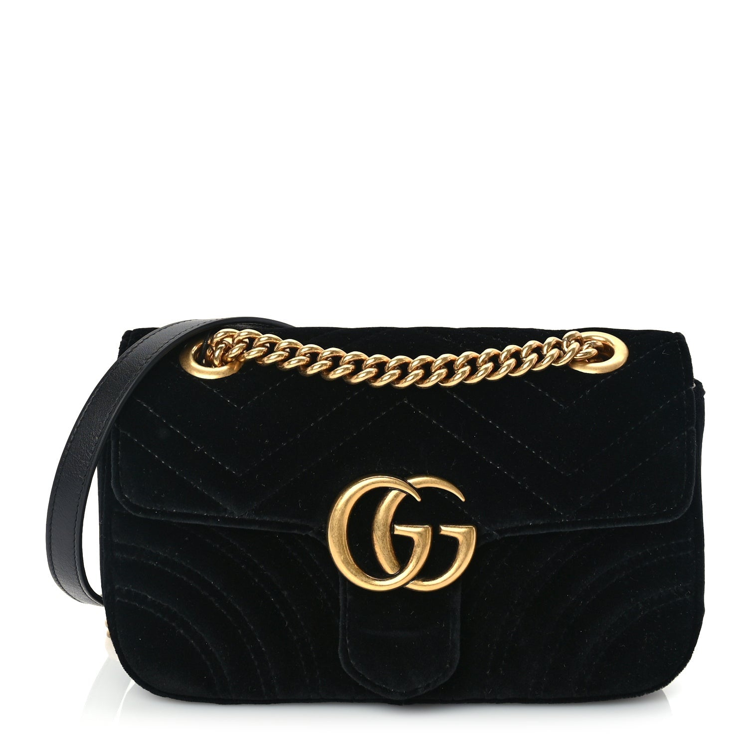 Gucci Velvet Matelasse Mini GG Marmont Shoulder Bag  Black 1 of 9