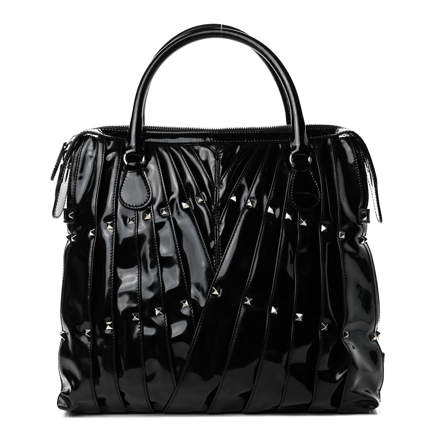 Prada VALENTINO Patent Maizeon Studded Tote Black 1 of 4