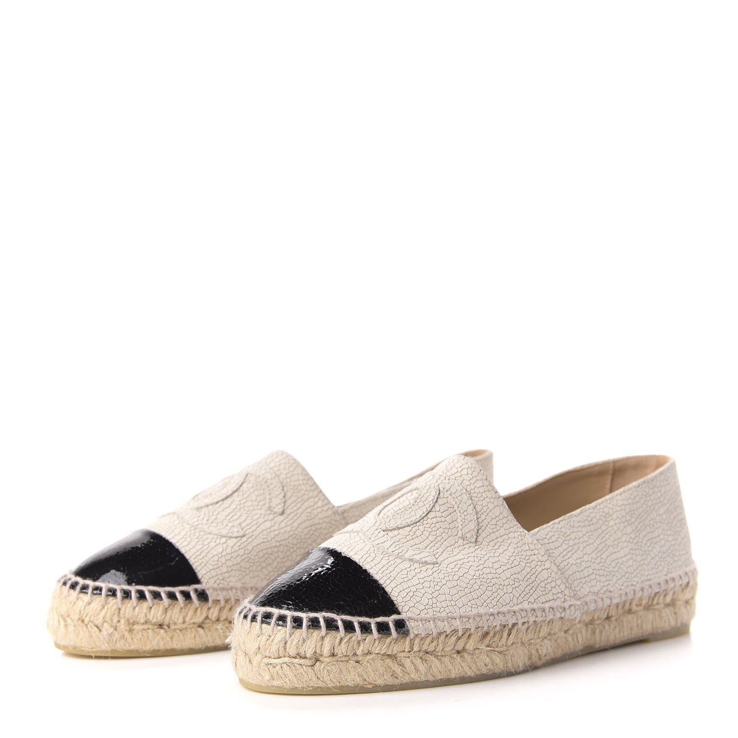 Chanel Crackled Calfskin Espadrilles 38 Beige Black 3 of 9