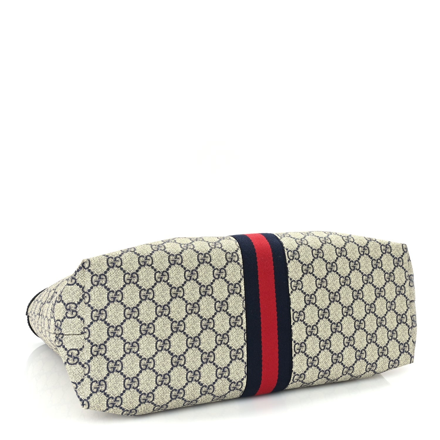 Gucci GG Supreme Monogram Textured Calfskin Web Medium Ophidia Shopping Tote Beige Blue 3 of 8