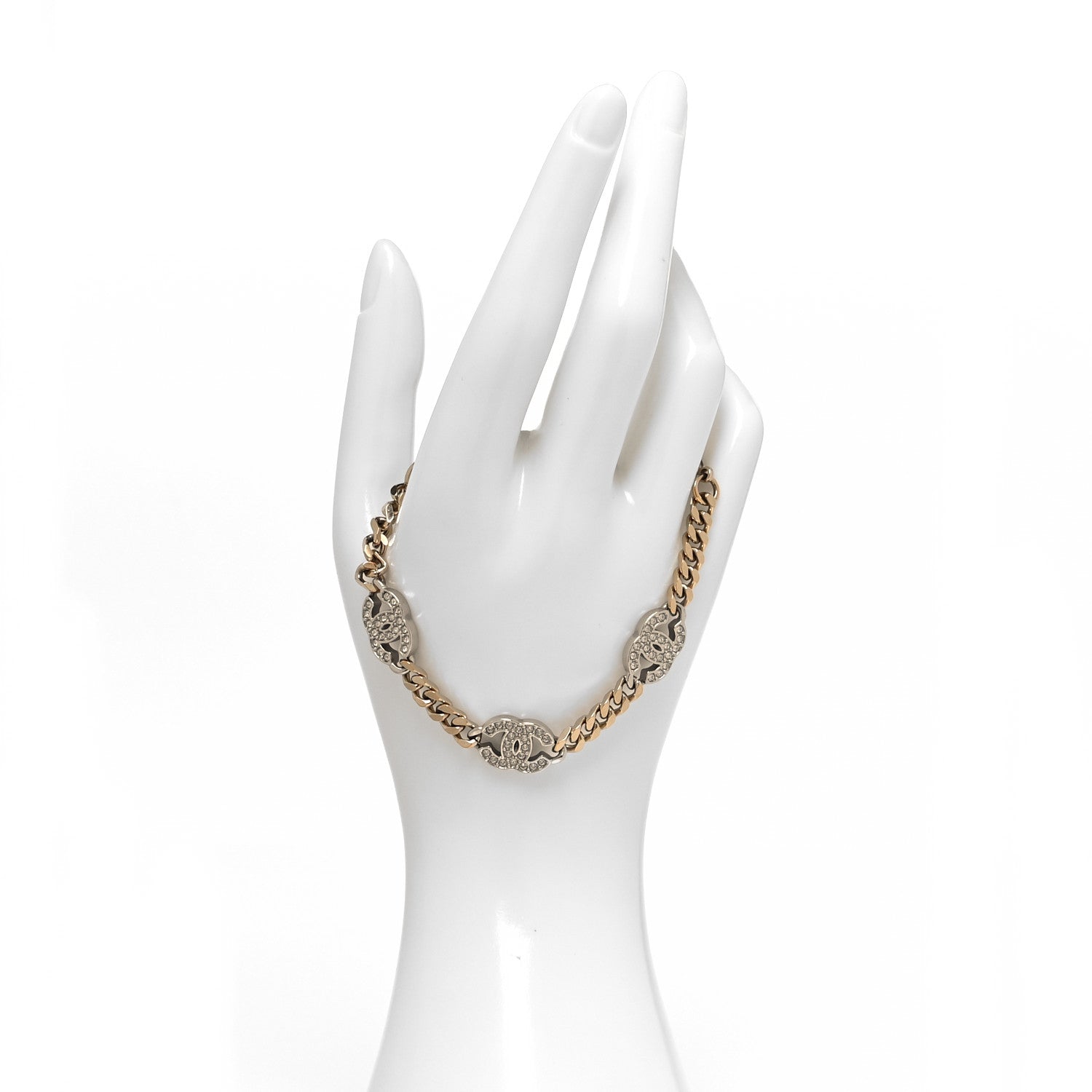 Chanel Crystal CC Chain Bracelet Gold Silver 2 of 5