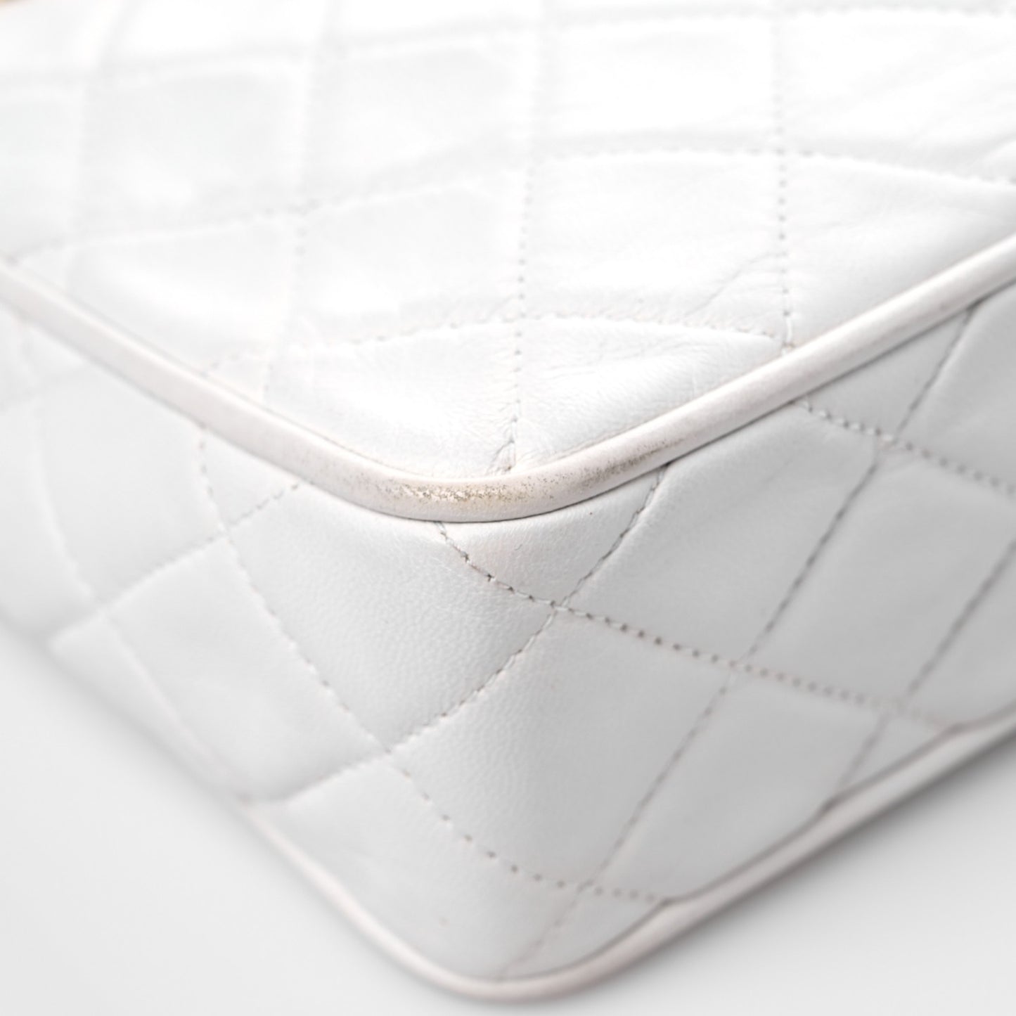 Lambskin Quilted Tassel Camera Case White
