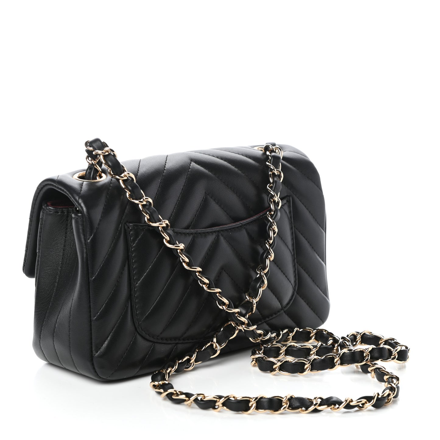 Lambskin Chevron Quilted Mini Rectangular Flap Black