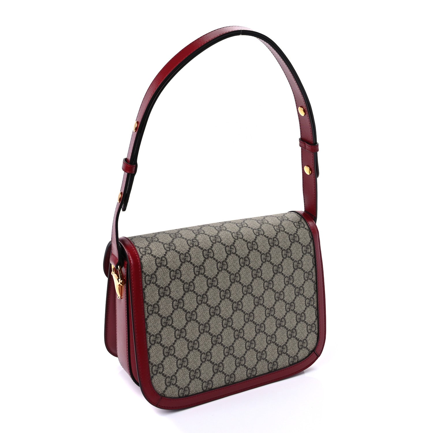 Gucci GG Supreme Monogram Azalea Calfskin Horsebit 1955 Shoulder Bag Beige Ebony New Cherry Red 2 of 8