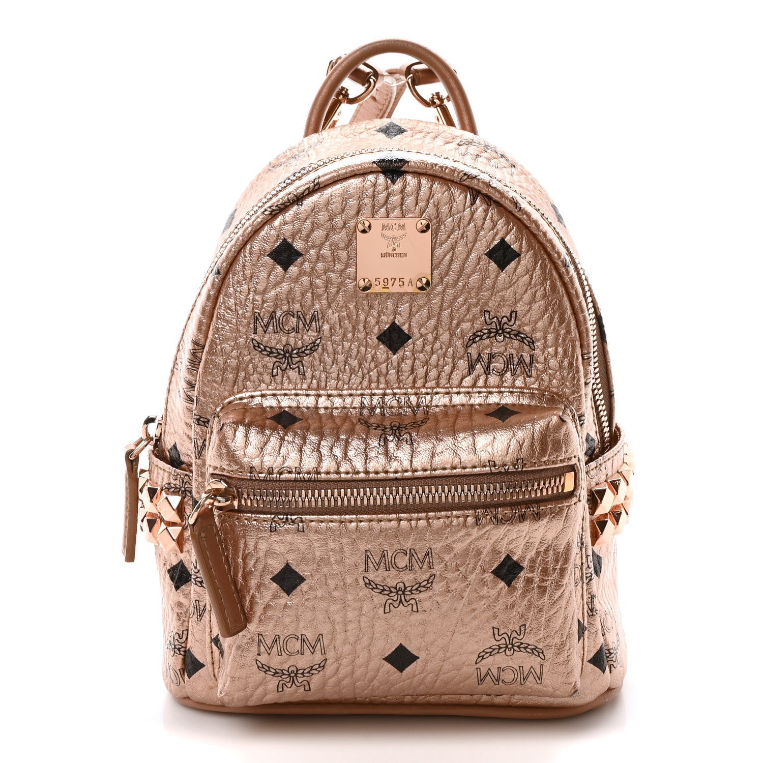 MCM Visetos Studded X-Mini Bebe Boo Backpack Champagne Gold 1 of 7