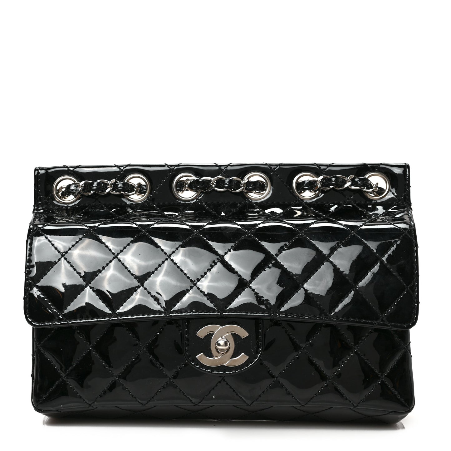 Patent Quilted Medium Diagonal CC Flap Black