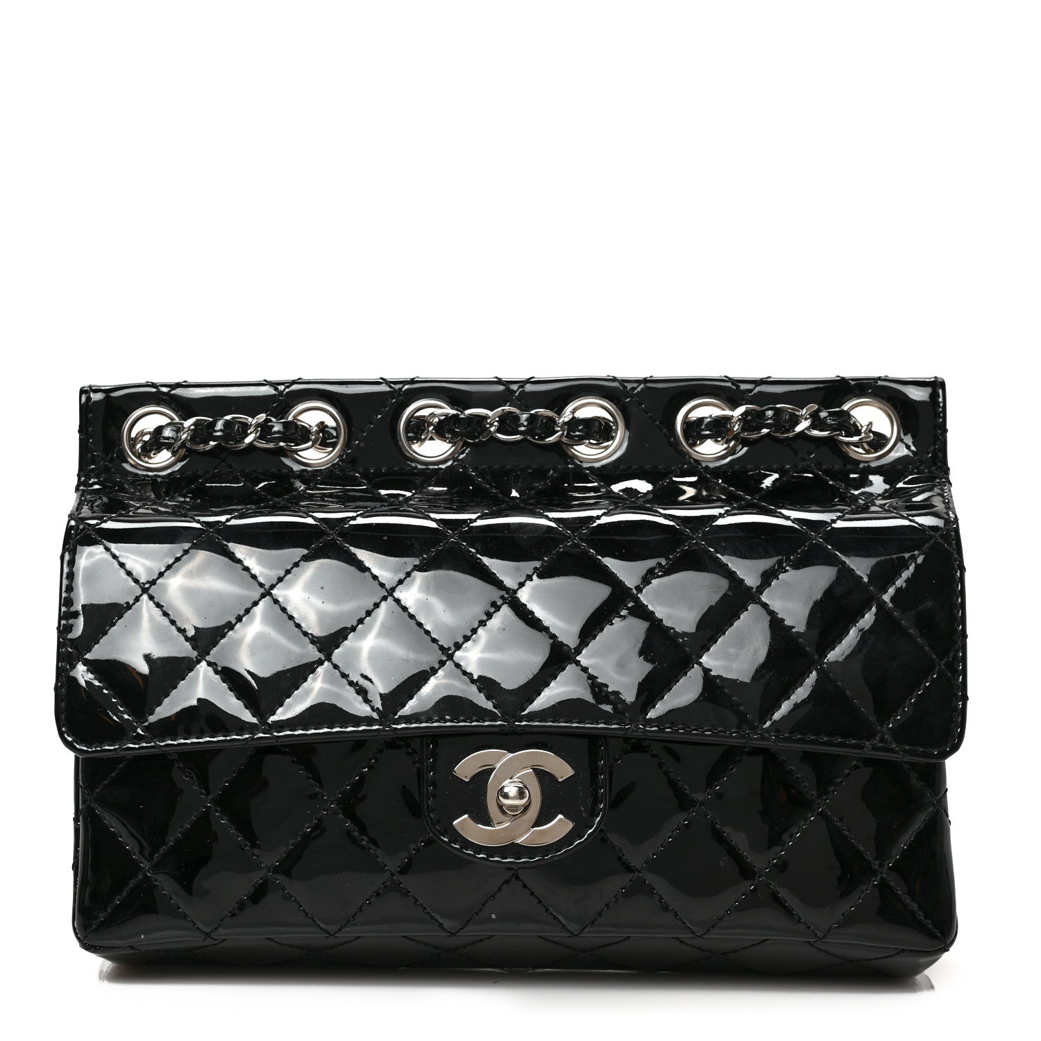 Chanel Patent Quilted Medium Diagonal CC Flap Black 1 of 9