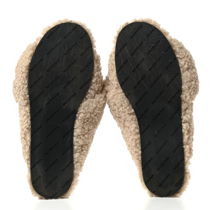 Balenciaga Faux Shearling Drapy Slide Sandals 37 Beige 5 of 6
