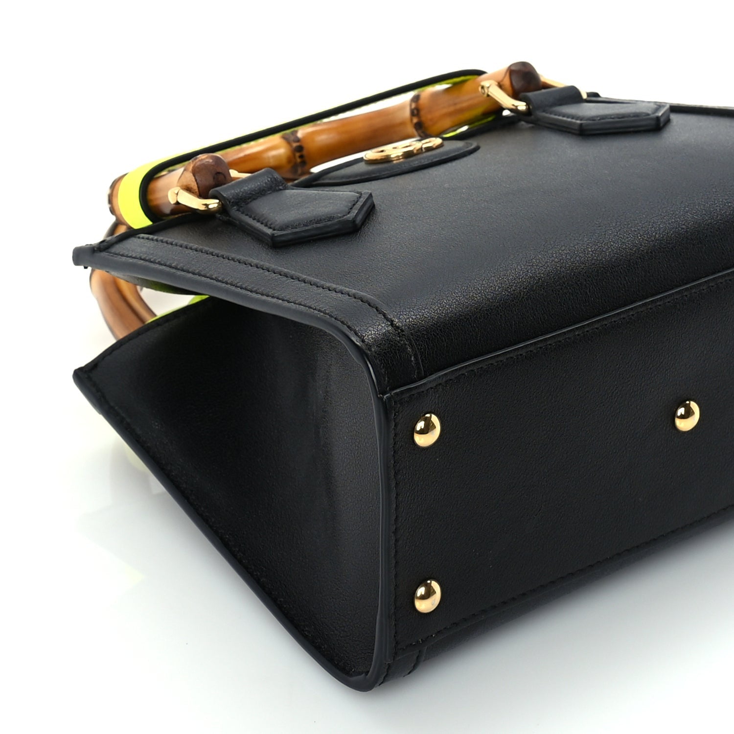 Gucci Wonka Grain Calfskin Mini Diana Tote Bag Black Yellow Fluo 7 of 8