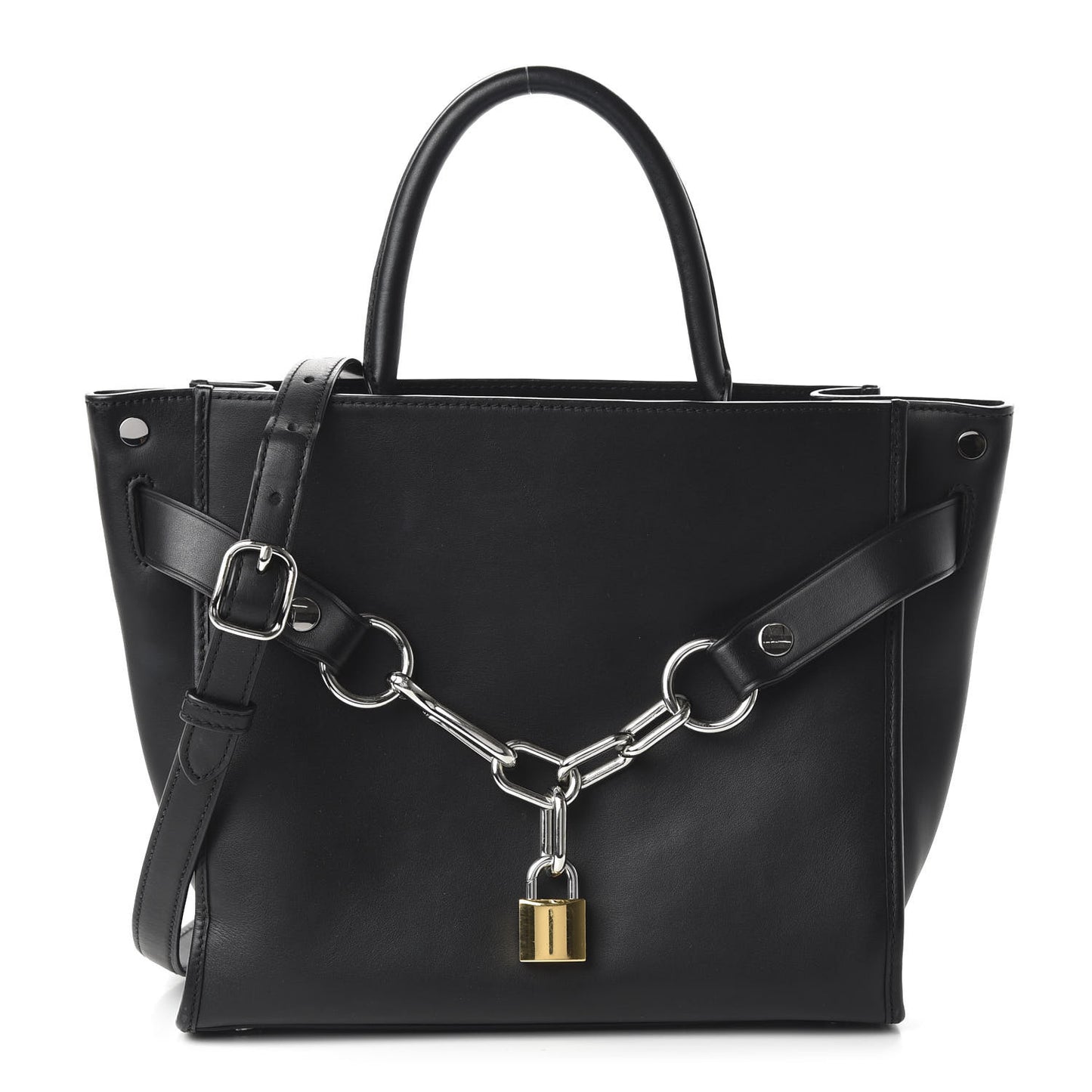 Smooth Calfskin Attica Chain Satchel Black