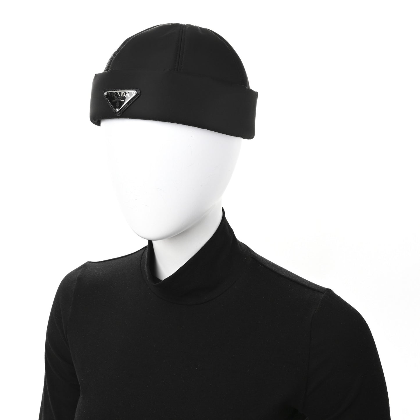 Re-Nylon Padded Metal Triangle Logo Mens Beanie M Black