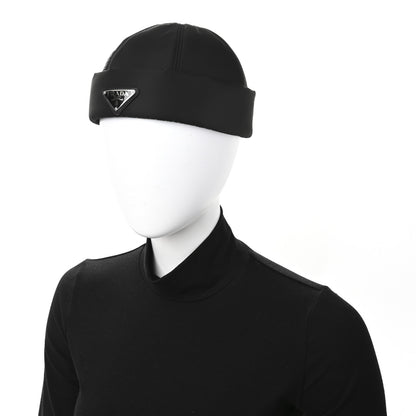 Prada Re-Nylon Padded Metal Triangle Logo Mens Beanie M Black 2 of 9
