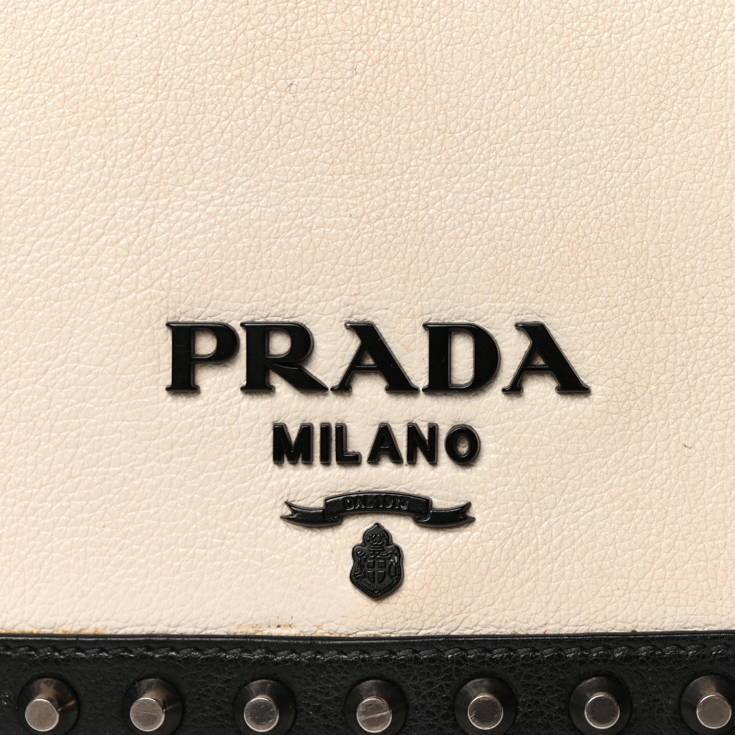 Prada Glace Calfskin Studded Crossbody Black White 6 of 9