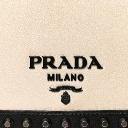 Prada Glace Calfskin Studded Crossbody Black White 6 of 9