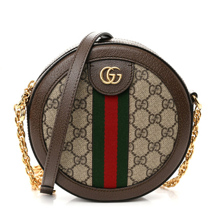 Gucci GG Supreme Monogram Web Mini Ophidia Round Shoulder Bag Brown 1 of 11