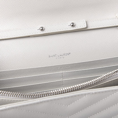 Saint Laurent Grain De Poudre Matelasse Chevron Monogram Chain Wallet Optical White 7 of 9