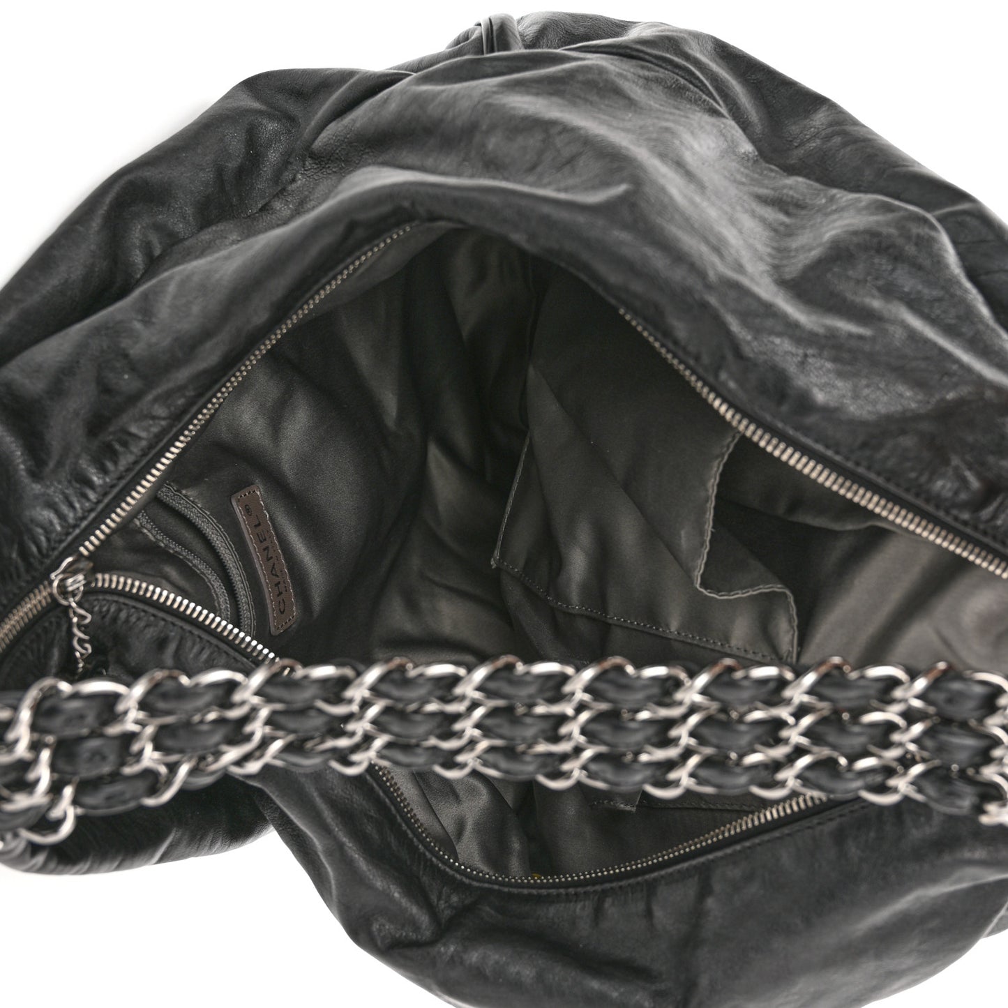 Lambskin Large Rock and Chain Hobo Black