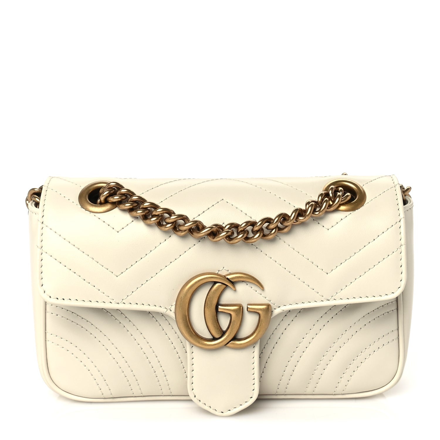 Gucci Calfskin Matelasse Mini GG Marmont Shoulder Bag White 1 of 8