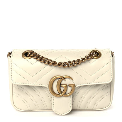 Gucci Calfskin Matelasse Mini GG Marmont Shoulder Bag White 1 of 8