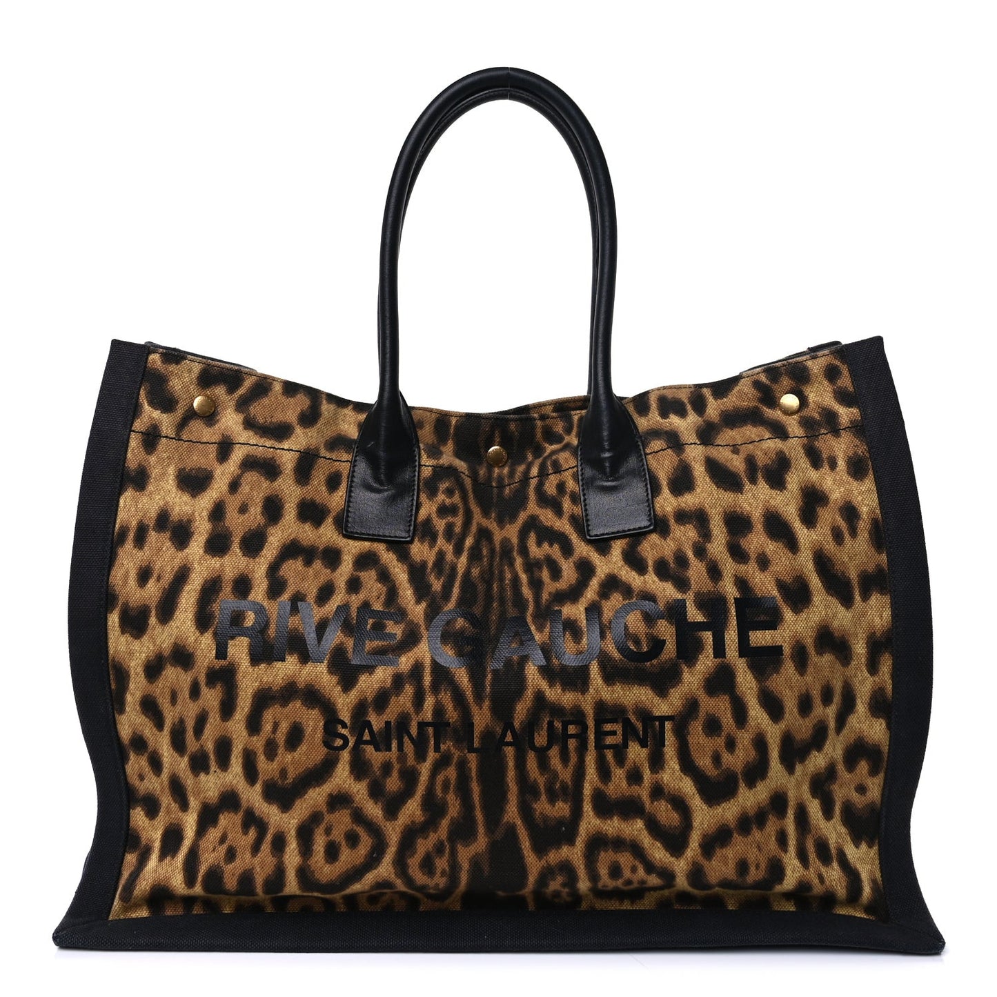 Canvas Calfskin Leopard Print Rive Gauche Noe Tote Natural Black