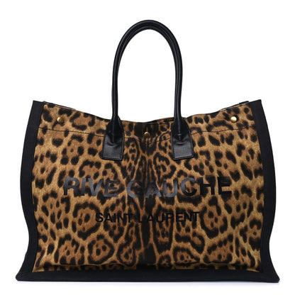 Saint Laurent Canvas Calfskin Leopard Print Rive Gauche Noe Tote Natural Black 1 of 8