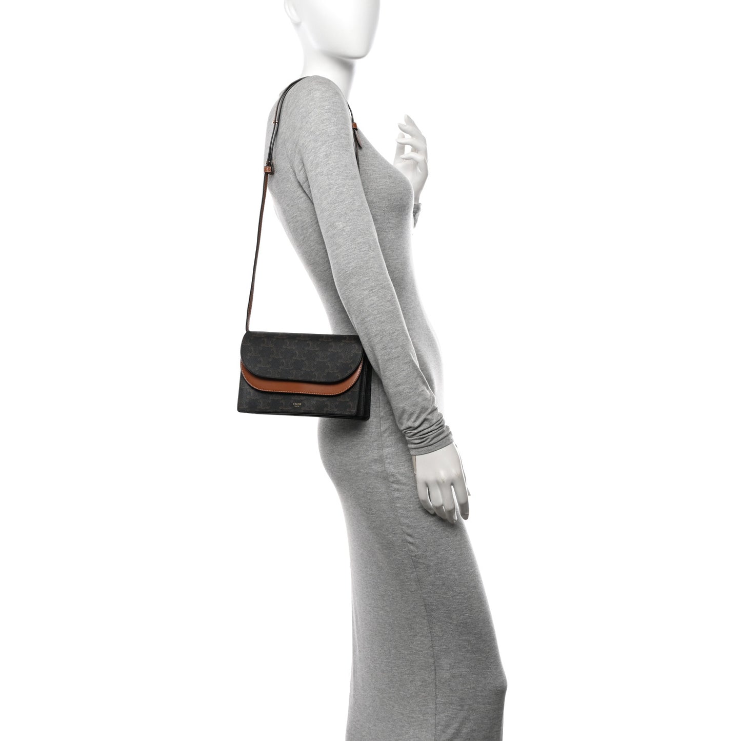 Triomphe Canvas Lambskin Wallet On Strap Tan