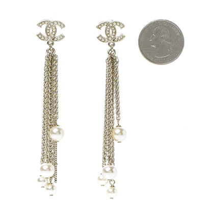 Chanel Pearl Chain CC Dangle Earrings Gold 2 of 5