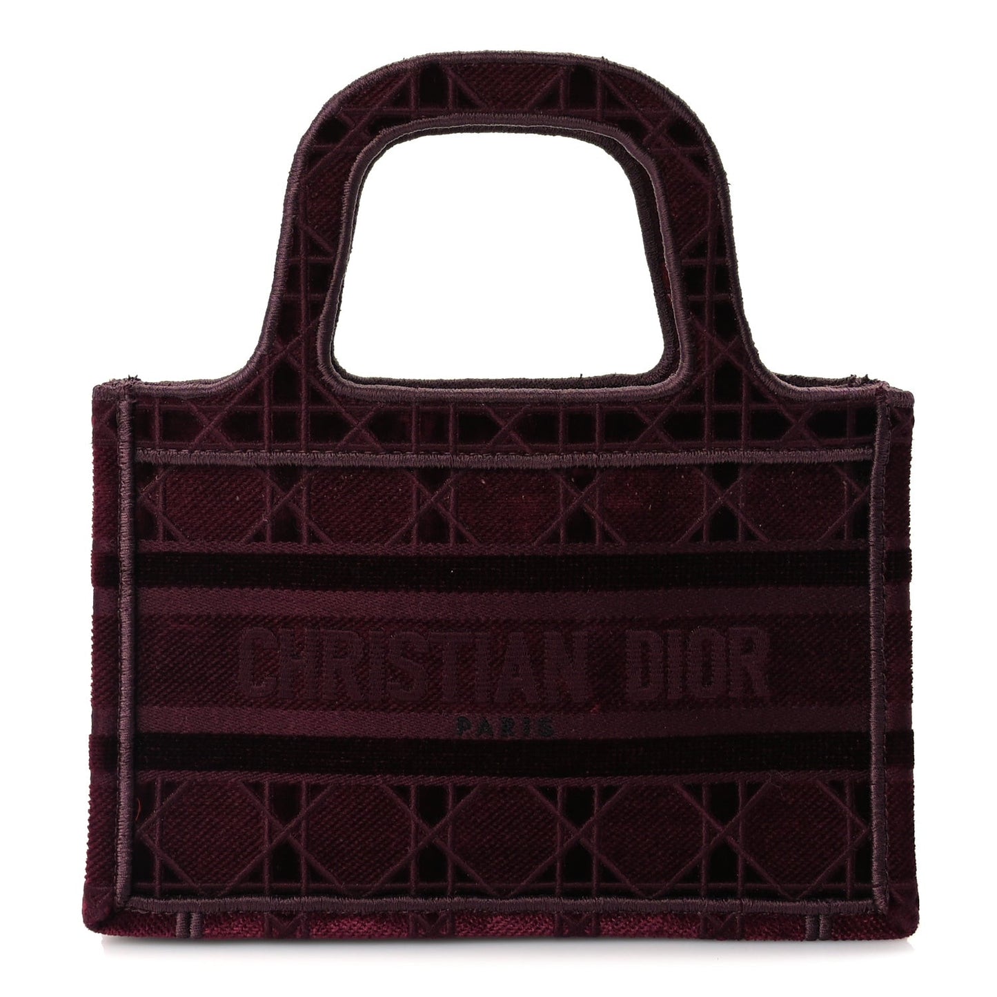 Velvet Cannage Embroidered Mini Book Tote  Burgundy