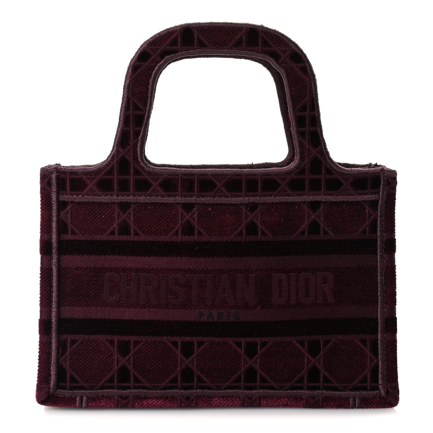 Christian Dior Velvet Cannage Embroidered Mini Book Tote  Burgundy 1 of 8