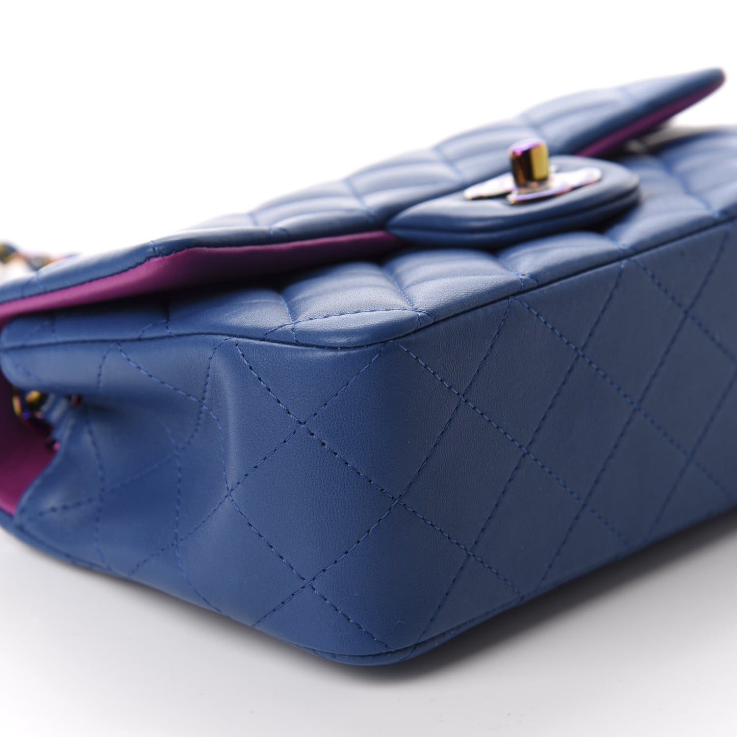 Lambskin Quilted Mini Rectangular Flap Blue Purple