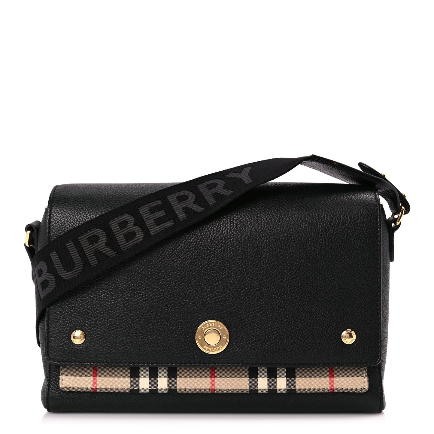 Coated Canvas Calfskin Vintage Check Medium Note Crossbody Bag Black