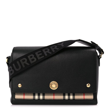 Burberry Coated Canvas Calfskin Vintage Check Medium Note Crossbody Bag Black 1 of 8