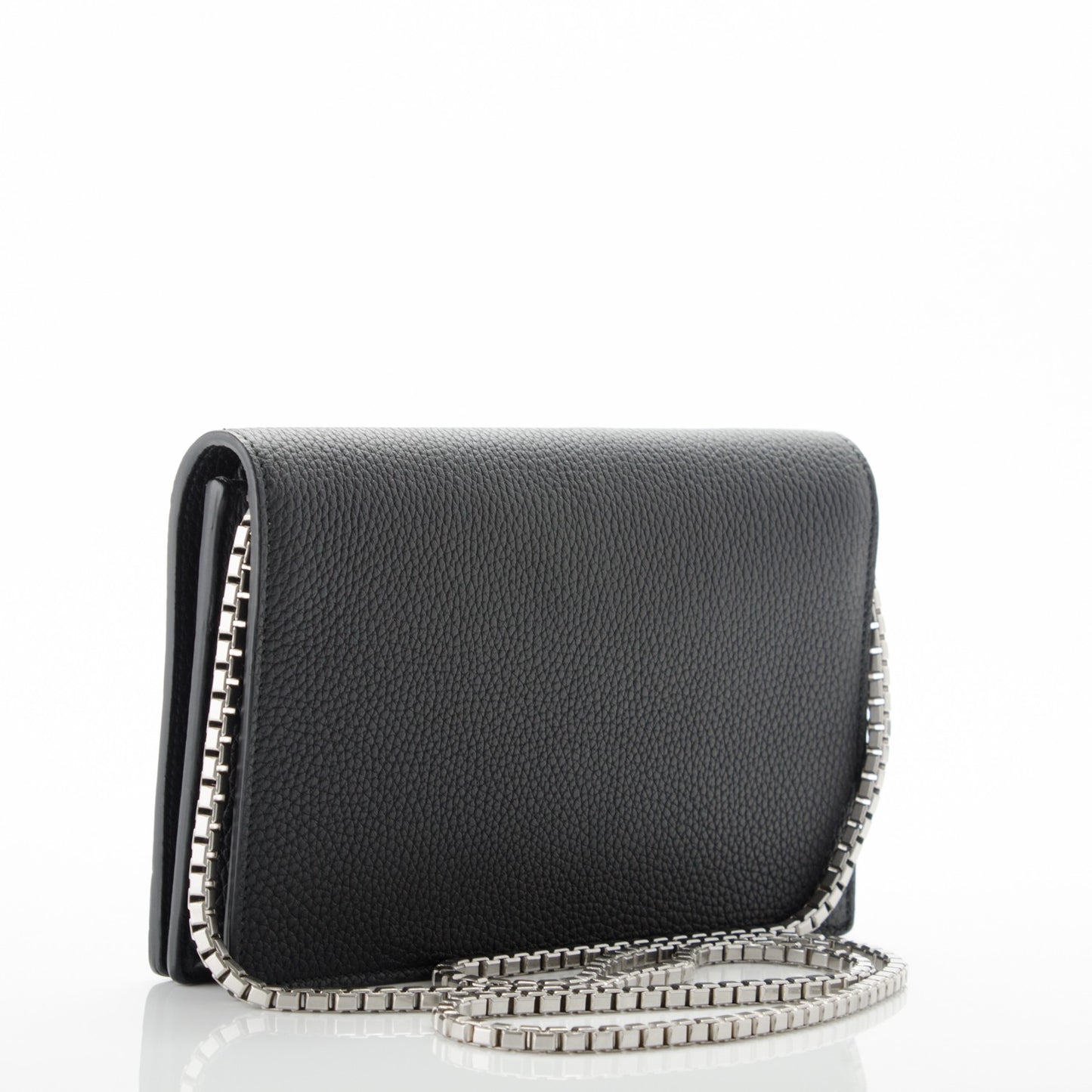 Grained Calfskin Classic Silver Hardware Wallet on Chain Black