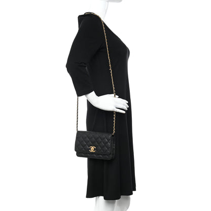 Chanel Caviar Quilted Camellia Wallet On Chain WOC Black 2 of 12