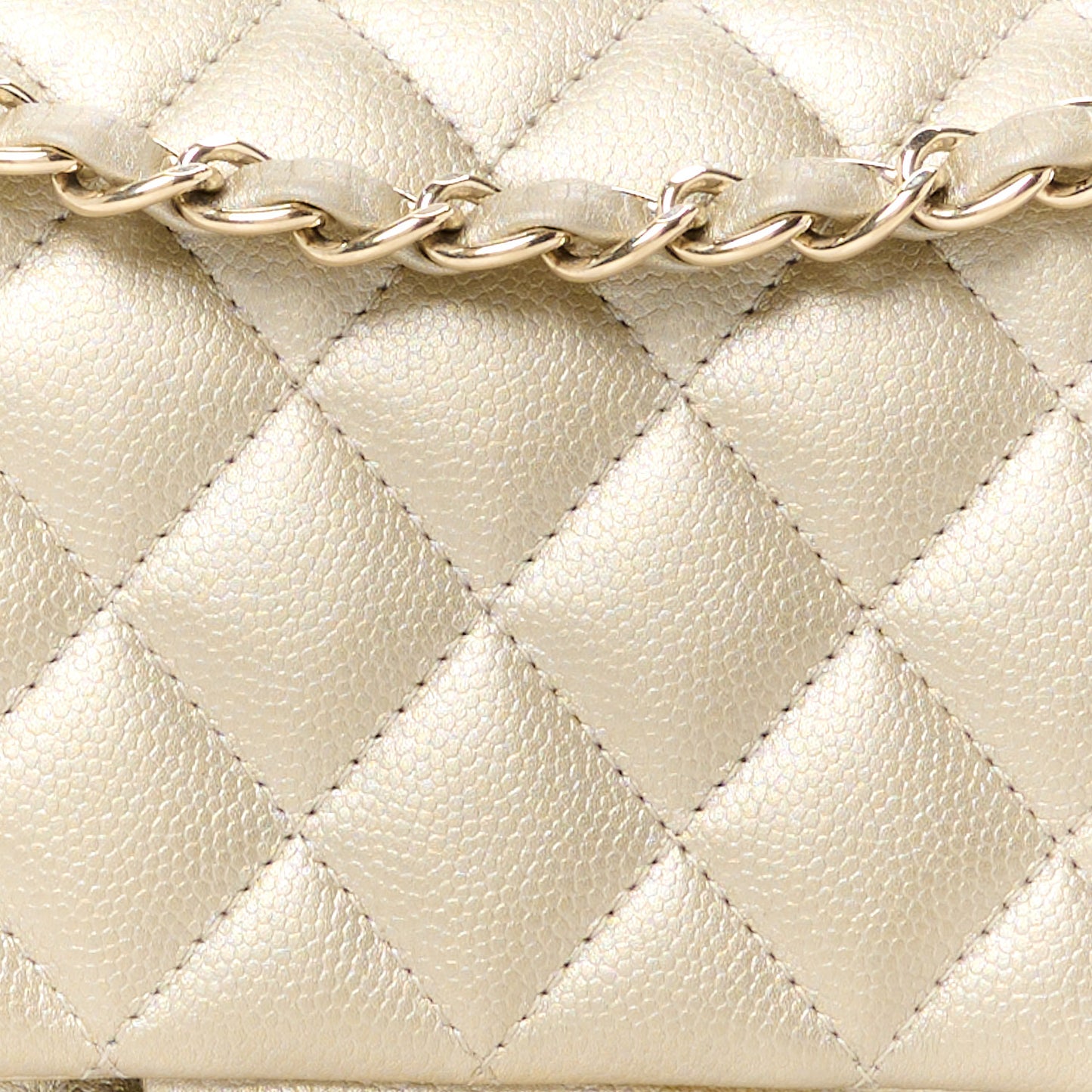 Metallic Caviar Quilted Medium Double Flap Light Gold